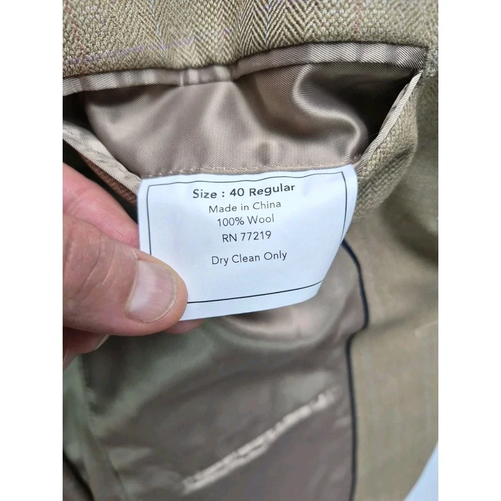 Joseph & Feiss Mens Wool Sports Coat 40R Beige Herringbone 2 Button H602